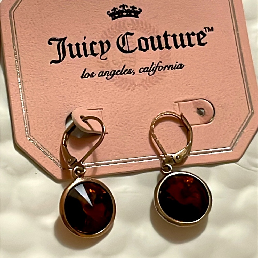 🍭JUICY COUTURE® STUNNING Rose Gold Plated Hoops with Gorgeous Red Crystals🍭